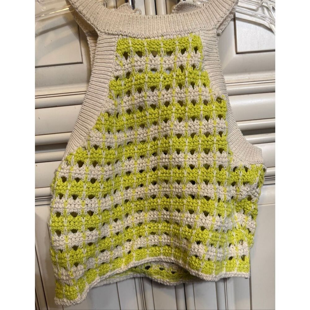 Zara Girls Crochet Open Knit Halter Cropped Top Green Beige Size 11-12 NWT